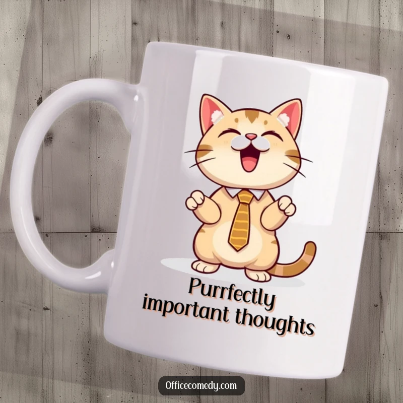 Funny cat wearing a sleek tie, excitedly presenting a glowing screen, showcasing business acumen and humor.