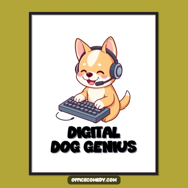 Funny Dog Typing Digital Art: Hilarious Canine Coder Printable for Laughs
