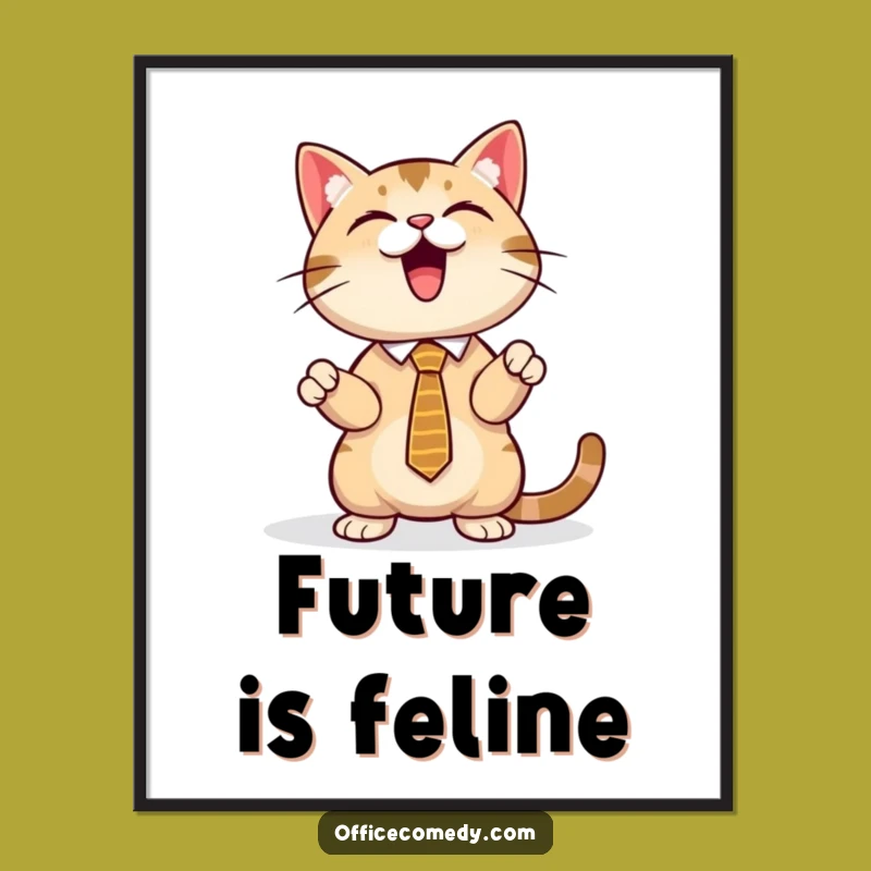 Funny Cat Tie Poster: Executive Feline Art for a Laugh-Out-Loud Office