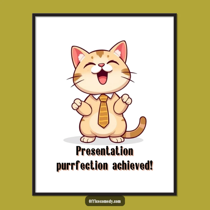 Free Printable Wall Art: Funny Cat Presentation Office Decor, Downloadable Feline Entrepreneur Art