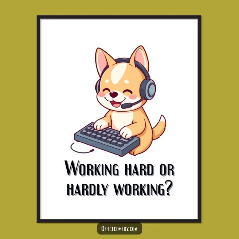 Free Printable Wall Art: Funny Dog Typing Office Humor, Hilarious Doggo Downloadable Decor