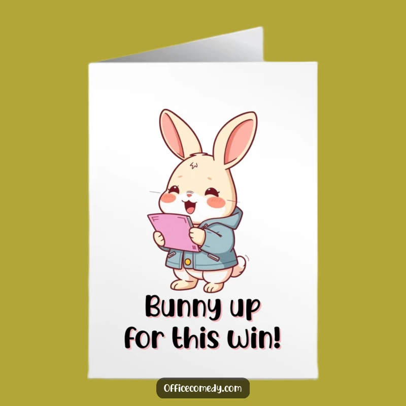 Free Printable Congrats Card: Hilarious Rabbit Document Stack, Downloadable Bunny Success Greeting