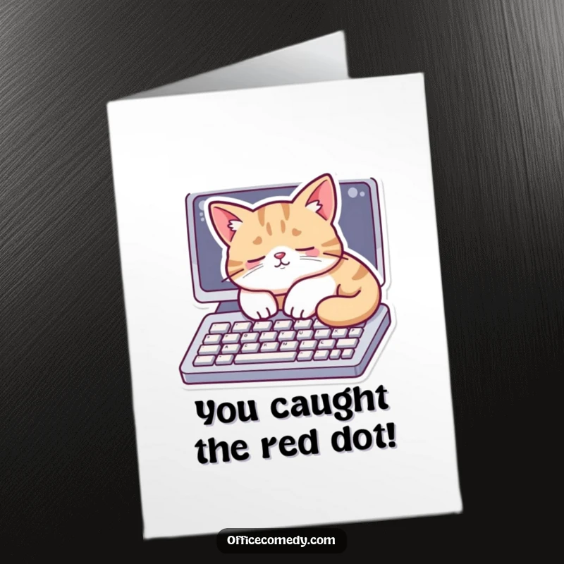 Funny free printable congratulations card featuring a cat napping peacefully on a computer keyboard.