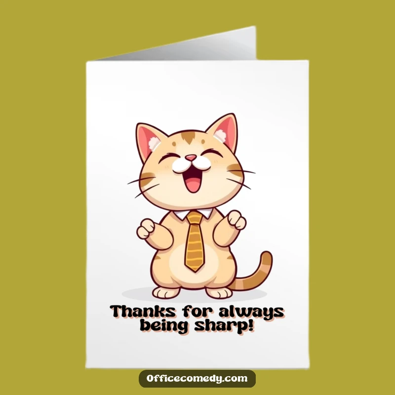Free Printable Thank You Card: Funny Cat Presenting Gratitude, Downloadable Feline Appreciation
